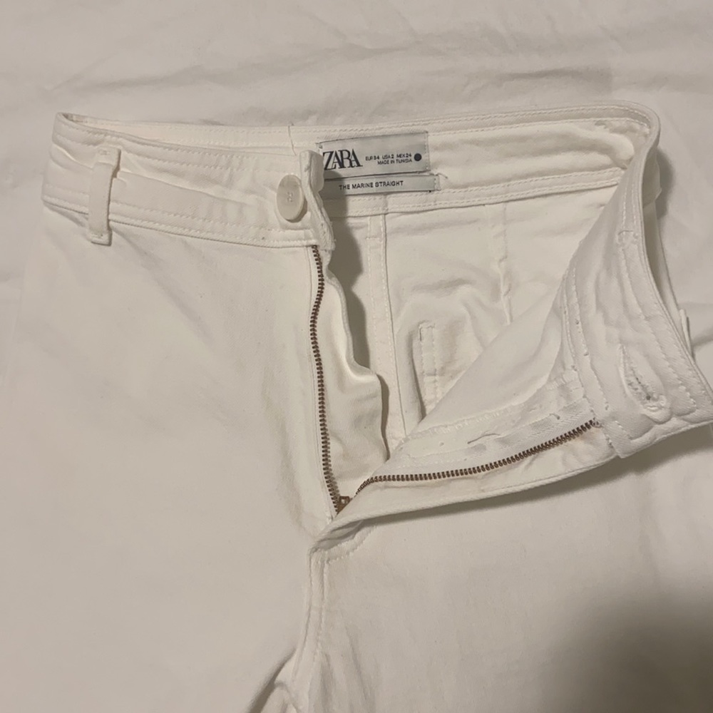 Zara white flare raw hem jeans